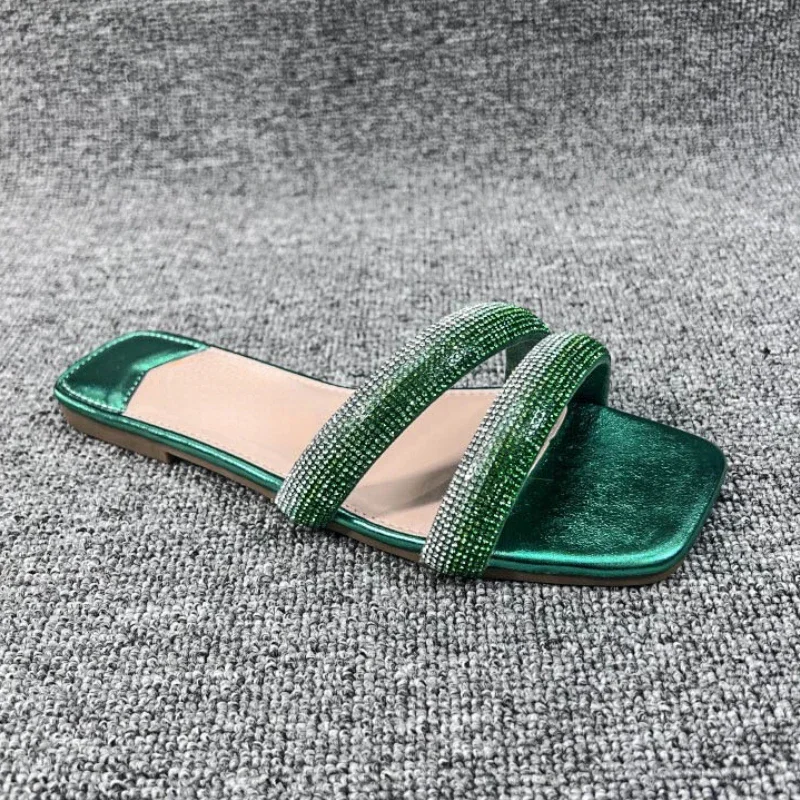 Brand Designer Woman's Slippers Flat Outdoor Women Slides Summer Shoes 2024 Rhinestones Belt Comfort Beach Ladies Slipper