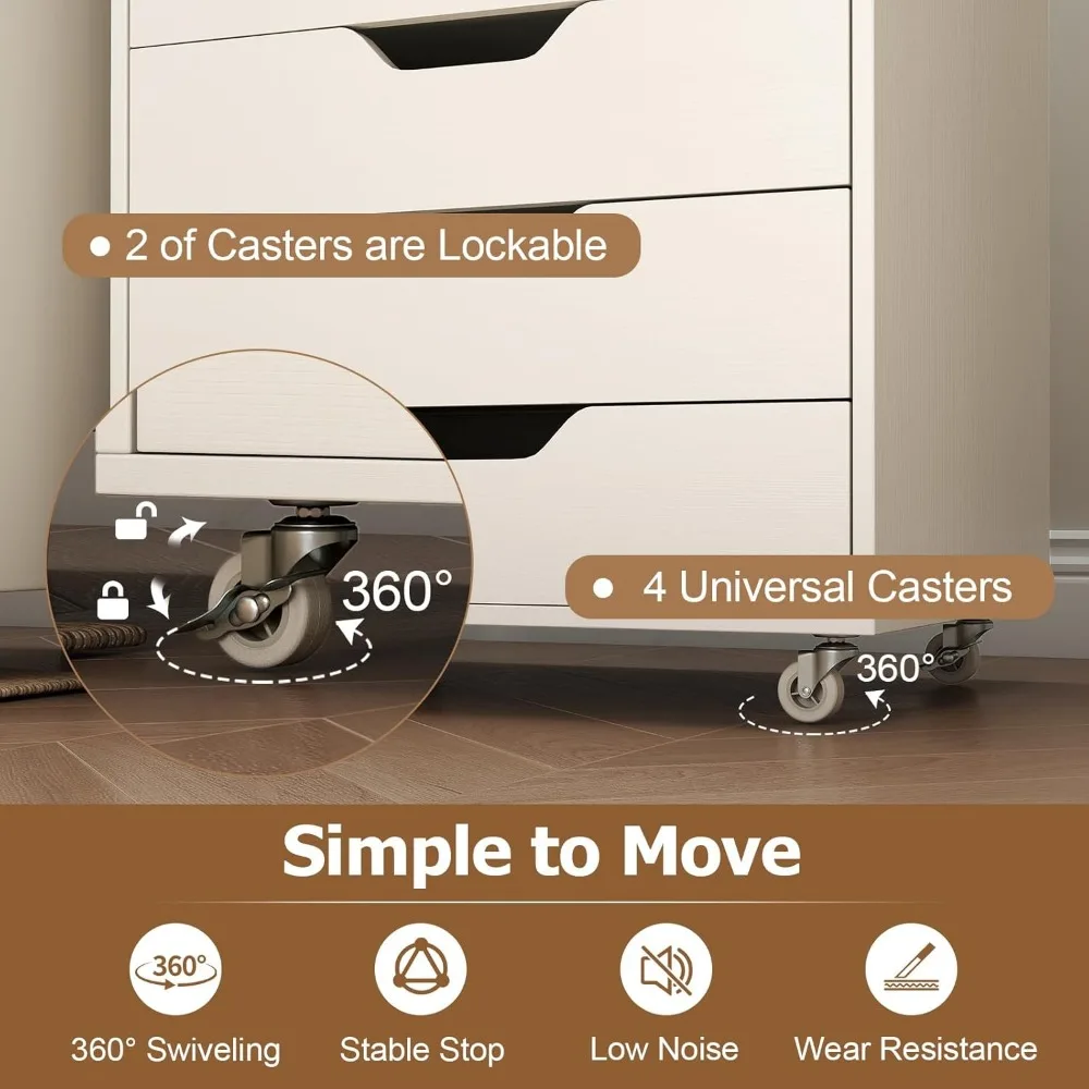 خزانة ملفات متنقلة مع 7 أدراج - منظم جانبي على عجلات لحلول تخزين المكاتب المنزلية