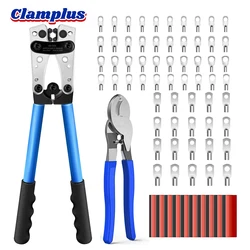 HX-50B Battery Cable Lug Crimping Tool Kit Cable Cutter 60pcs Ring Terminals Heat Shrink Tubing Wire Crimper for Electrical Lug