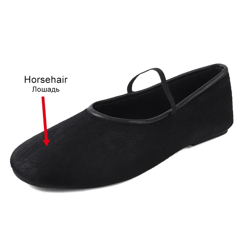 JOZHAMTA Women Ballets Flats Shoes Horsehair Real Leather Strap Low Heels Shoes Classic Round Toe Casual Daily Dress Size 34-39