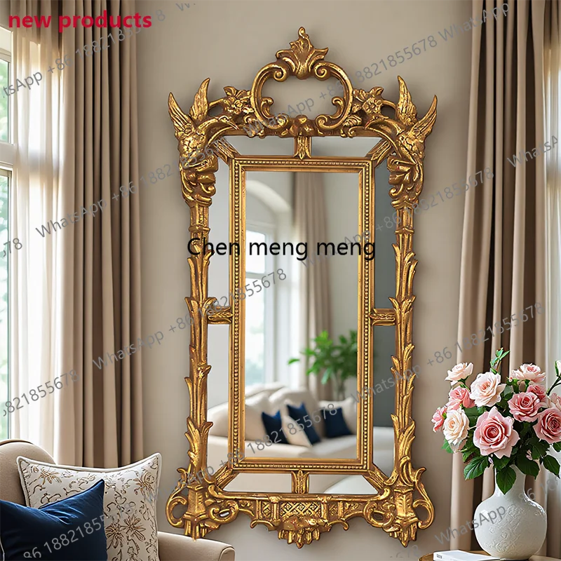 A139American retro full-length mirror wall hanging hand-carved custom French full-length mirror baroque fitting mirror
