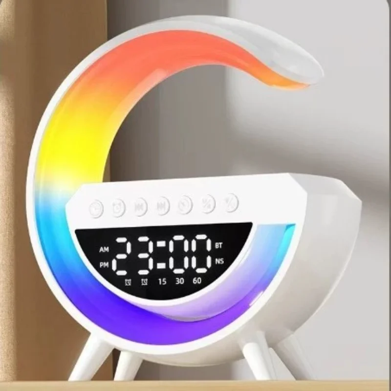 

New Small G Bluetooth Wireless Charging Alarm Clock Atmosphere Light Multi functional Alarm Clock, Desktop Ornament