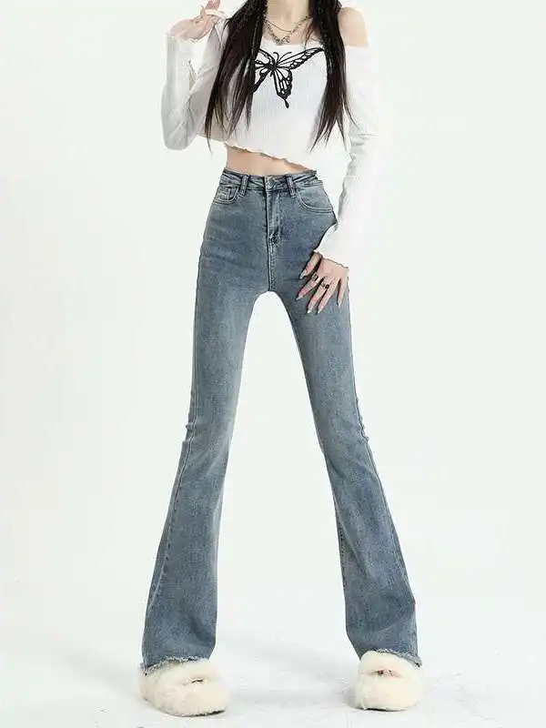 

Spring Slimfit Women's Jeans Bleached Rouge Design High Waist PU Leather Bla Color Cleanfit Sle Medium Stretch Elastici