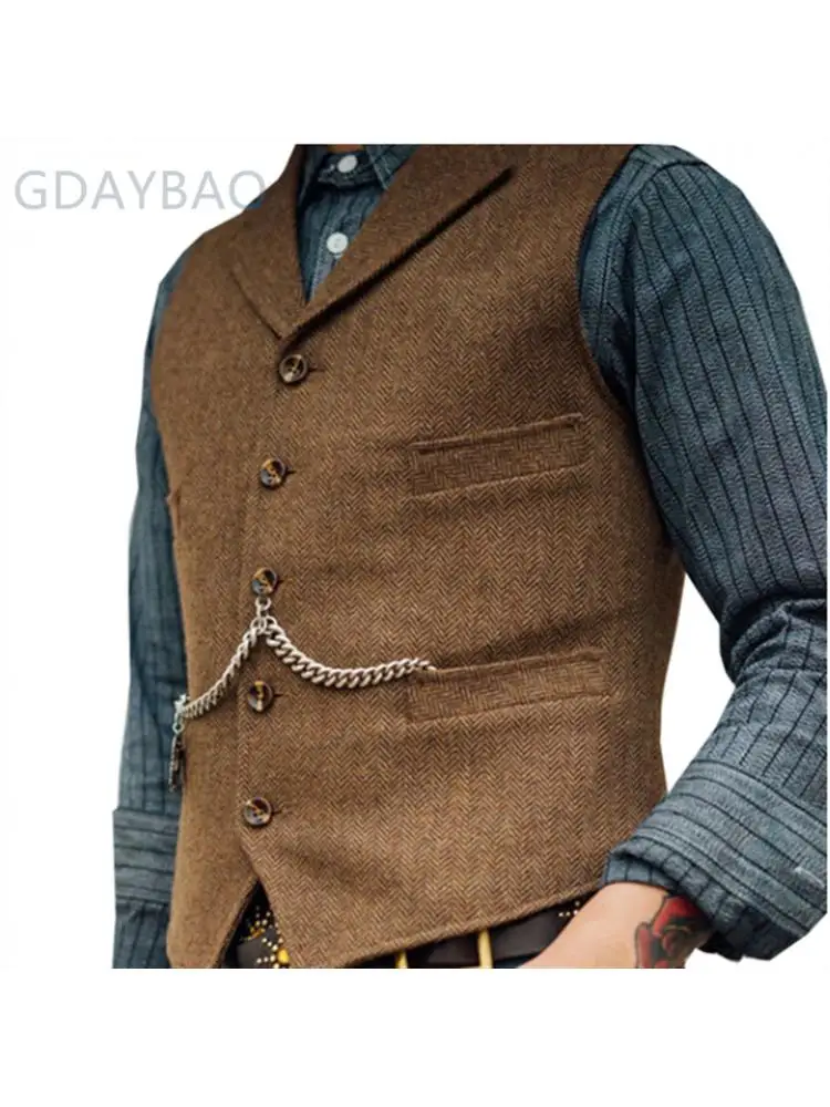 

Jason Suit Vest Brown Wedding Wool Tweed Business Waistcoat Jacket Casual Slim Fit Gilet Homme Vests For Groosmen Man Wedding