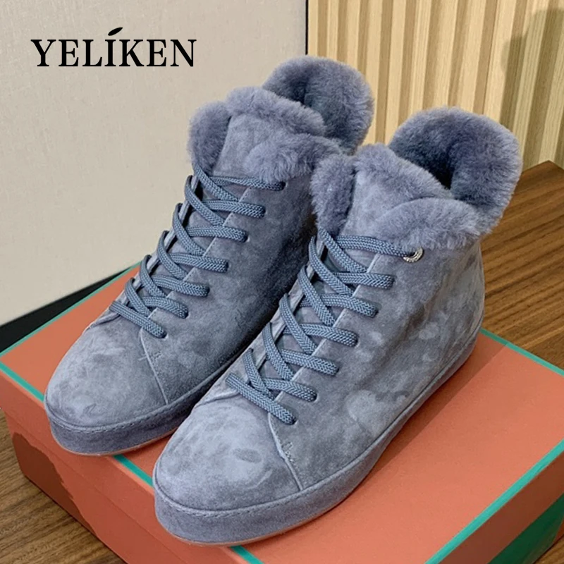 Autumn winter women's designer walking shoes lace up high top cotton shoes ladies wool warm snow boots woman retro casual shoes