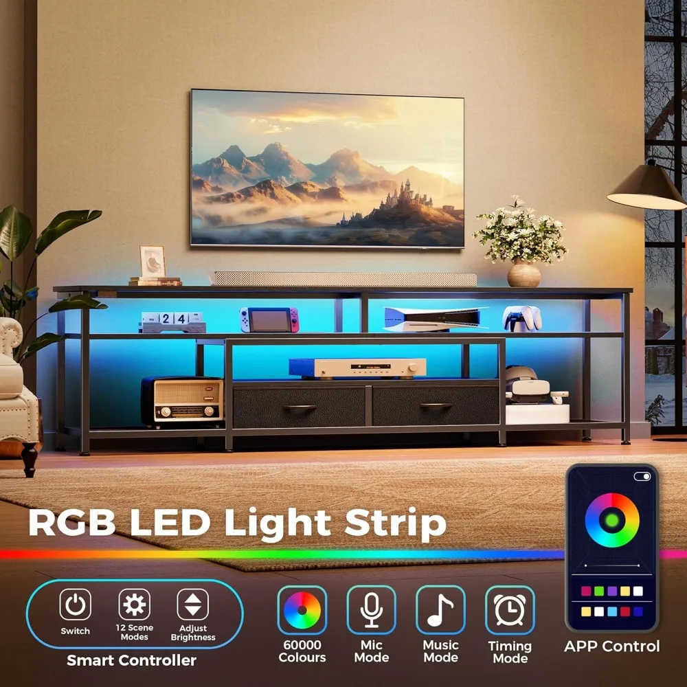 مخزن قائم بذاته مقاس 71 بوصة، بوفيه مطبخ مع كوخ، وخزانة تخزين حديثة، وخزانة ميكروويف مع أدراج، وأبواب زجاجية، وإعلان