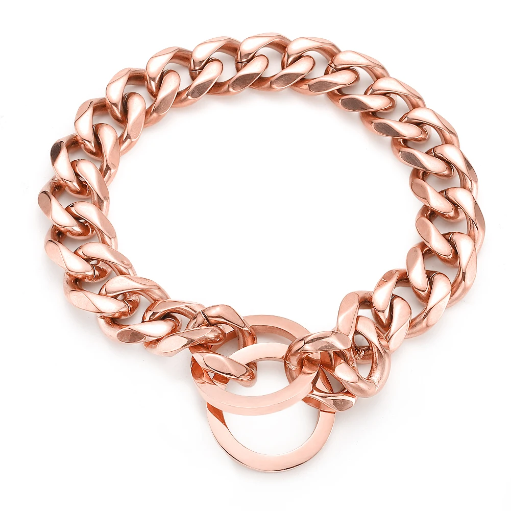 New Arrival Rose Gold Cuban Link Chain Collar Stainless Steel Dog P Chain Walking Trainig for Small Medium Large Dogs 11/15/19mm