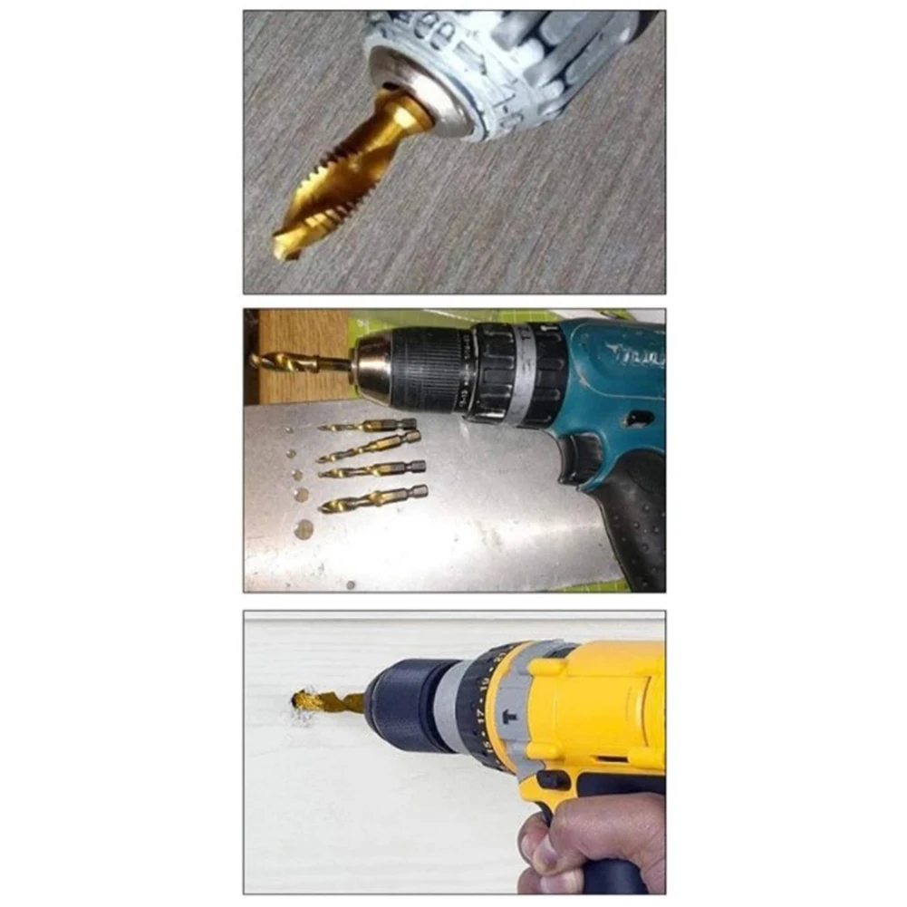 Tap Drill Bit Threaded 1pc Compound Hex Parts Plated Shank Accessories Replacements Silver Drill Bit For M3-M10