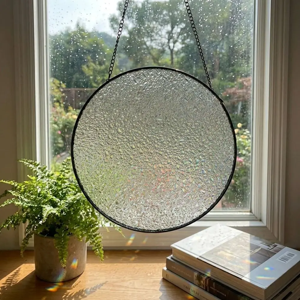Round Blank Textured Glass Sun Catcher Hammered Glass Surface Metal Wrapped Edge Light-Catching Suncatcher DIY Art Painting