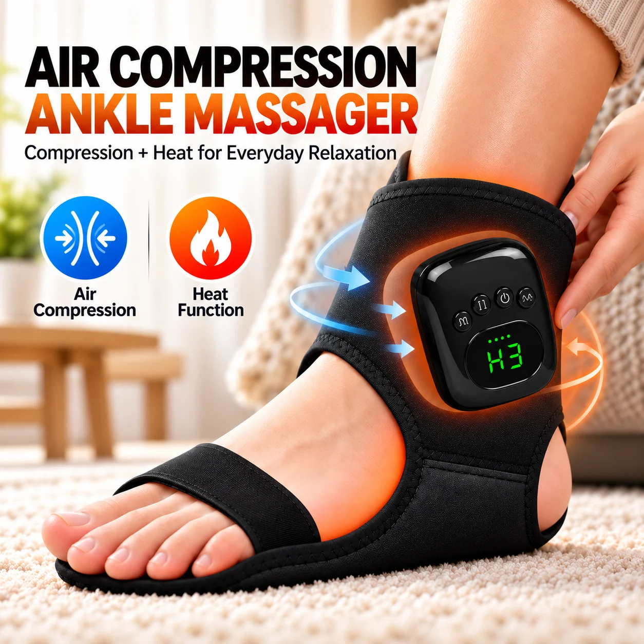 Wireless Electric Ankle Massager Brace Hot Compress Vibration Heating Ankle Support, Rechargeable Foot Massager for Ankle Joint