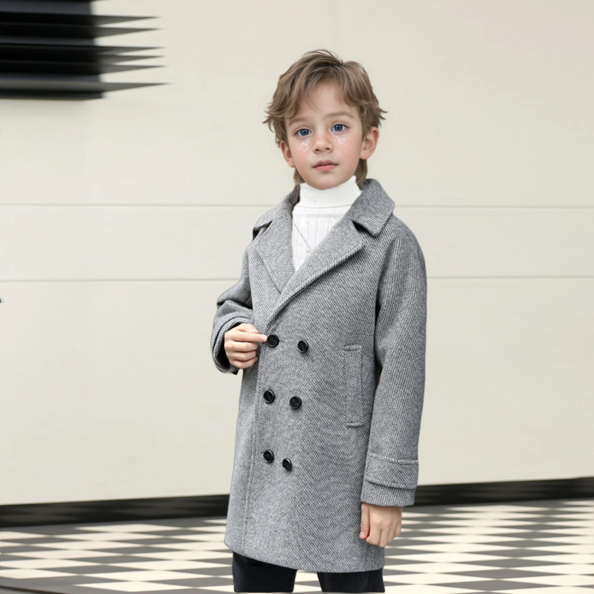 

England Boys Christmas Winter Wool Coat Teenager Kids Birthday Photography Woolen Coat Children Formal Windproof Outdoor Jacket