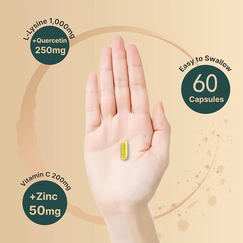L-lysine 1000 ملغ كبسولات + كويرسيتين 250 ملغ، تحتوي على فيتامين C والزنك