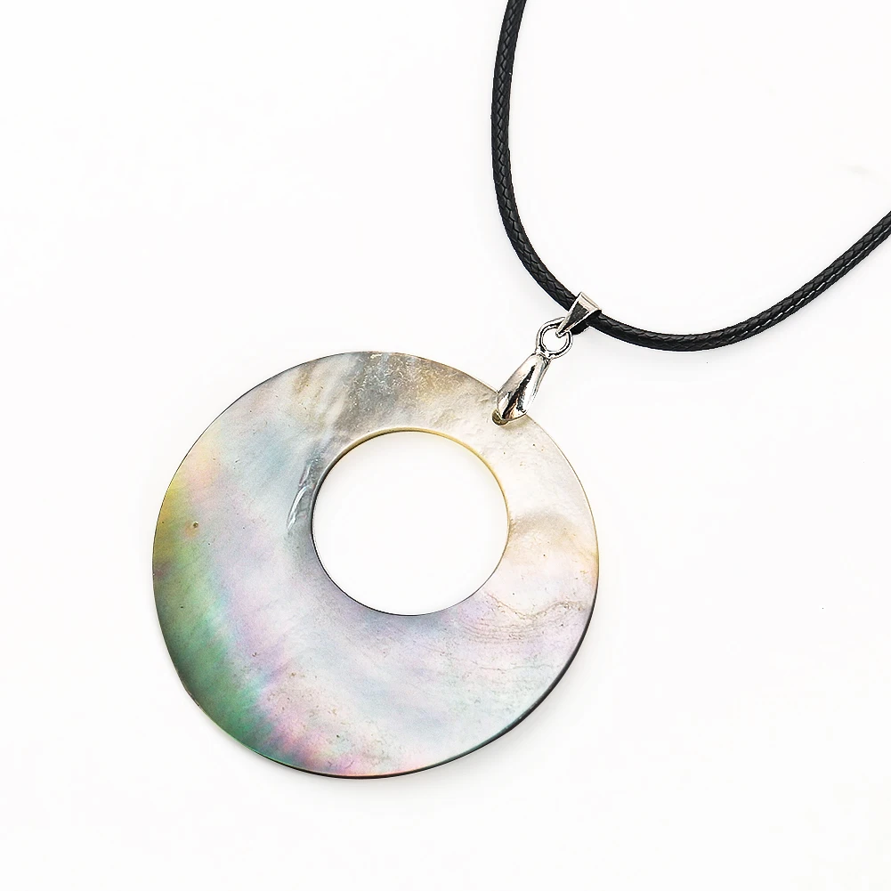 45mm Random Pattern Black Abalone Shell Annulus Charm Pendant Necklace Earrings Natural Texture Ladies Jewelry Eardrop Accessory