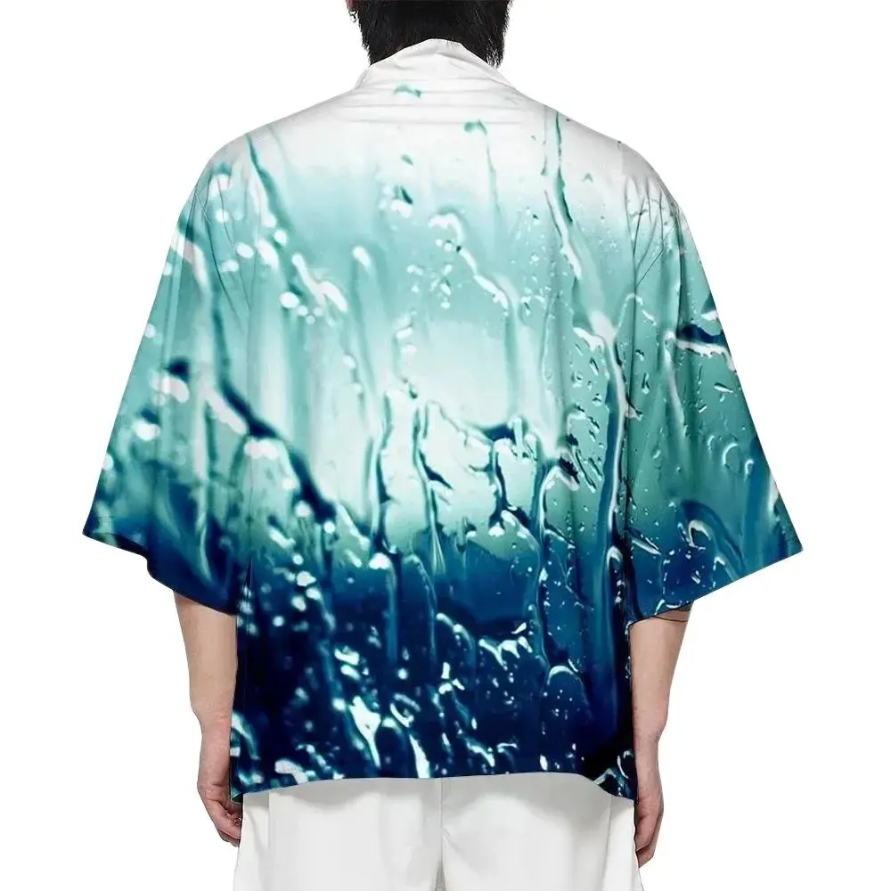 

Summer Raindrop Print Kimono Funny Hawaiian Shirt Fashion Beach Tops Bathrobe Loose Kimono Yukata Japanese Clothes Unisex Haori