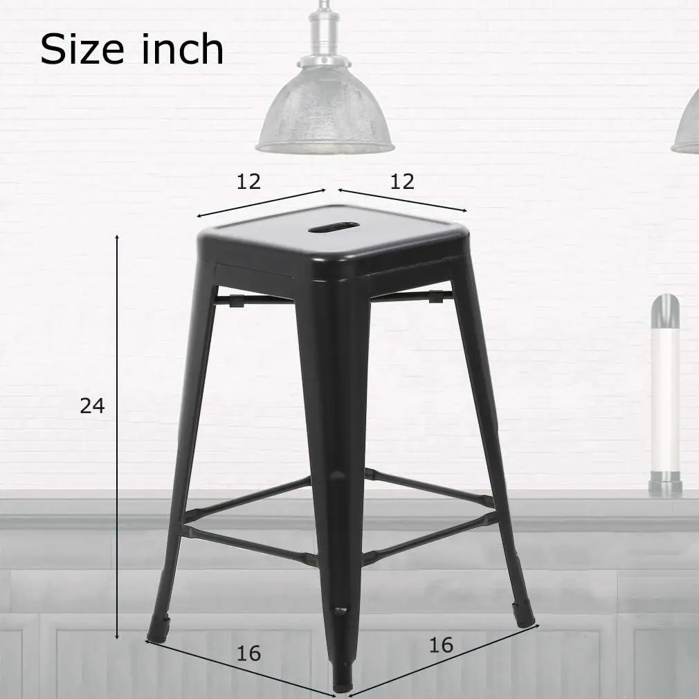 

Fdw Metal Bar Stools Set Of 4 Counter Height Bar Stools 24 Inches Industrial Bar Chairs Patio Stool Stackable Backless Stool