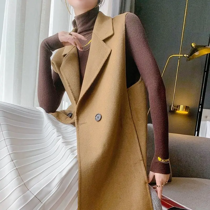 

Double Sided Wool Vest Women'S Autumn And Winter New Item Woolen Medium Long Korean Version Shoulder Loose Outer Outfit