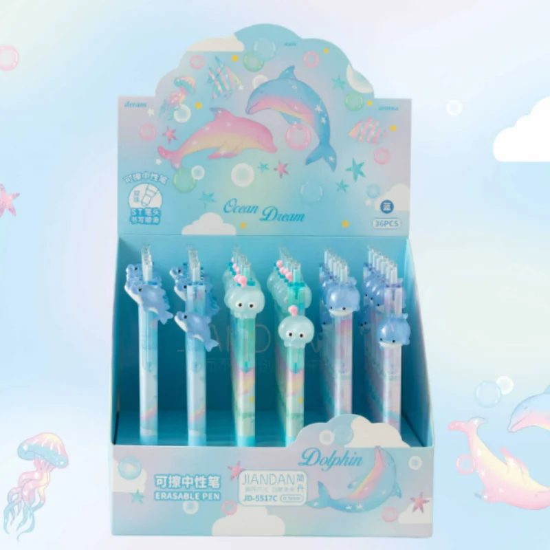 

36pcs/lot Creative Dolphin Whale Jellyfish Erasable Gel Pen Cute 0.5mm Blue Ink Signature Pens Office School Supplies