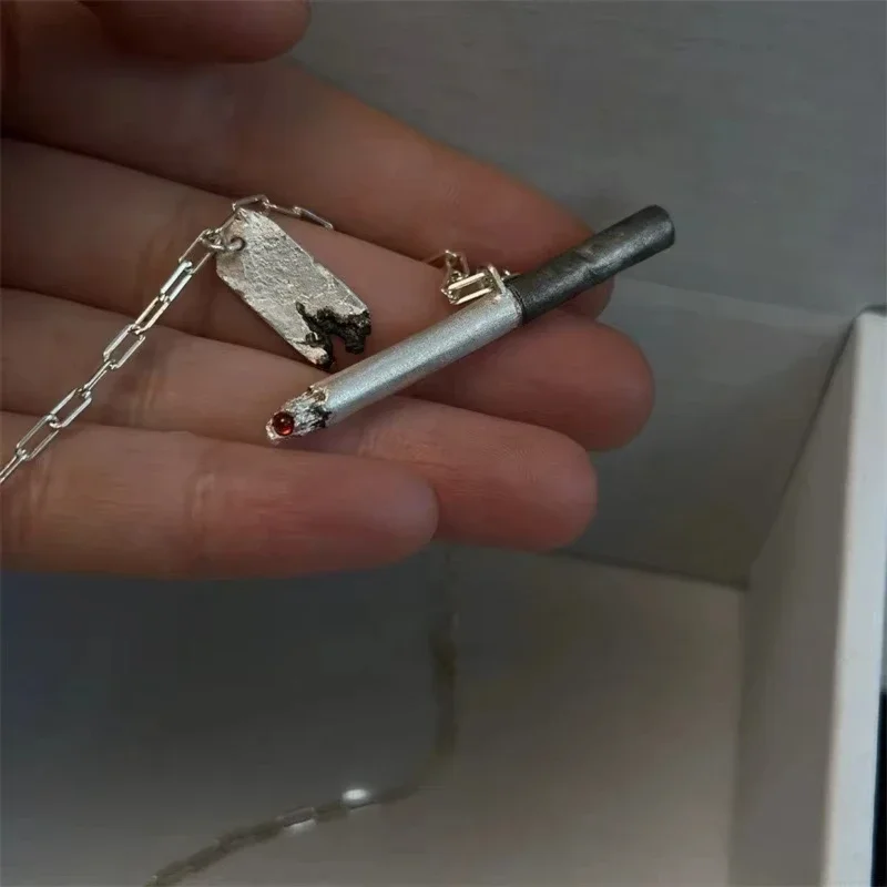 Men's Hip-Hop Style Cigarette Shaped Pendant Necklace Punk Lonely Ignited Cigarettes Theme Gift Jewelry