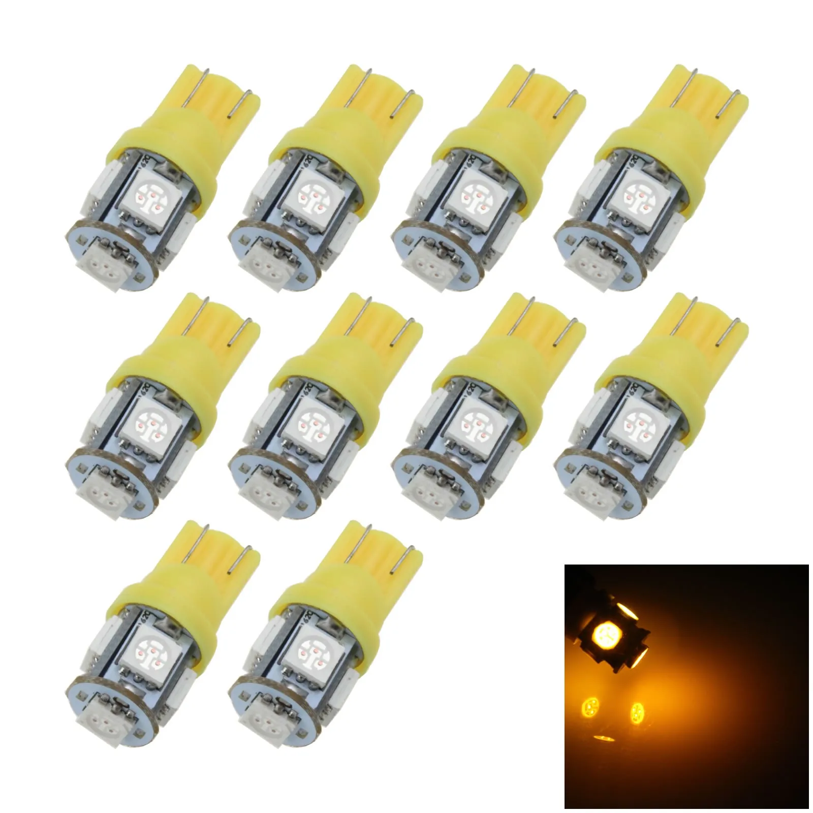 

10x Yellow Car T10 W5W Roof Bulb License Plate Lamp 5 Emitters 5050 SMD LED 147 152 158 12961 A007-Y