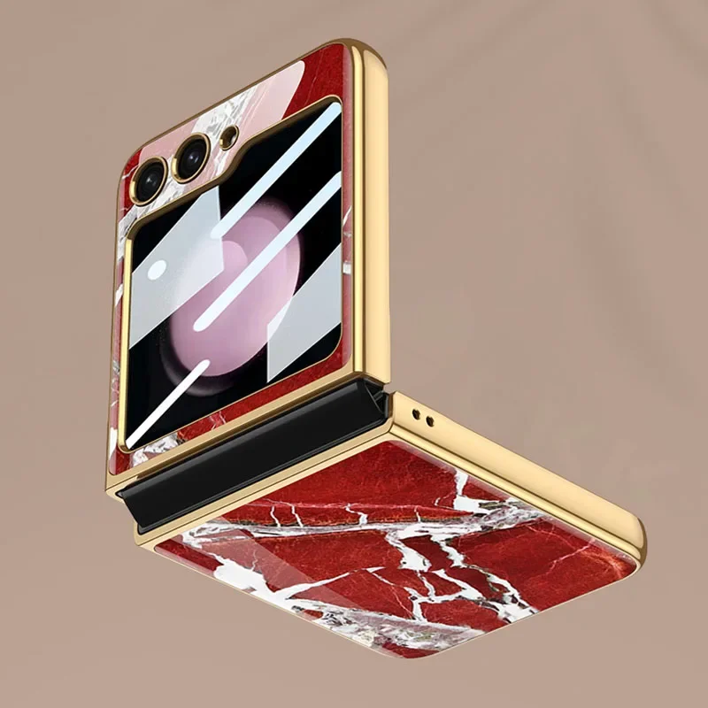 GKK Original Case For Samsung Galaxy Z Flip 5 Painted Glass Plating Case Outer Screen Glass Hard Cover For Galaxy Z Flip5 4 Case