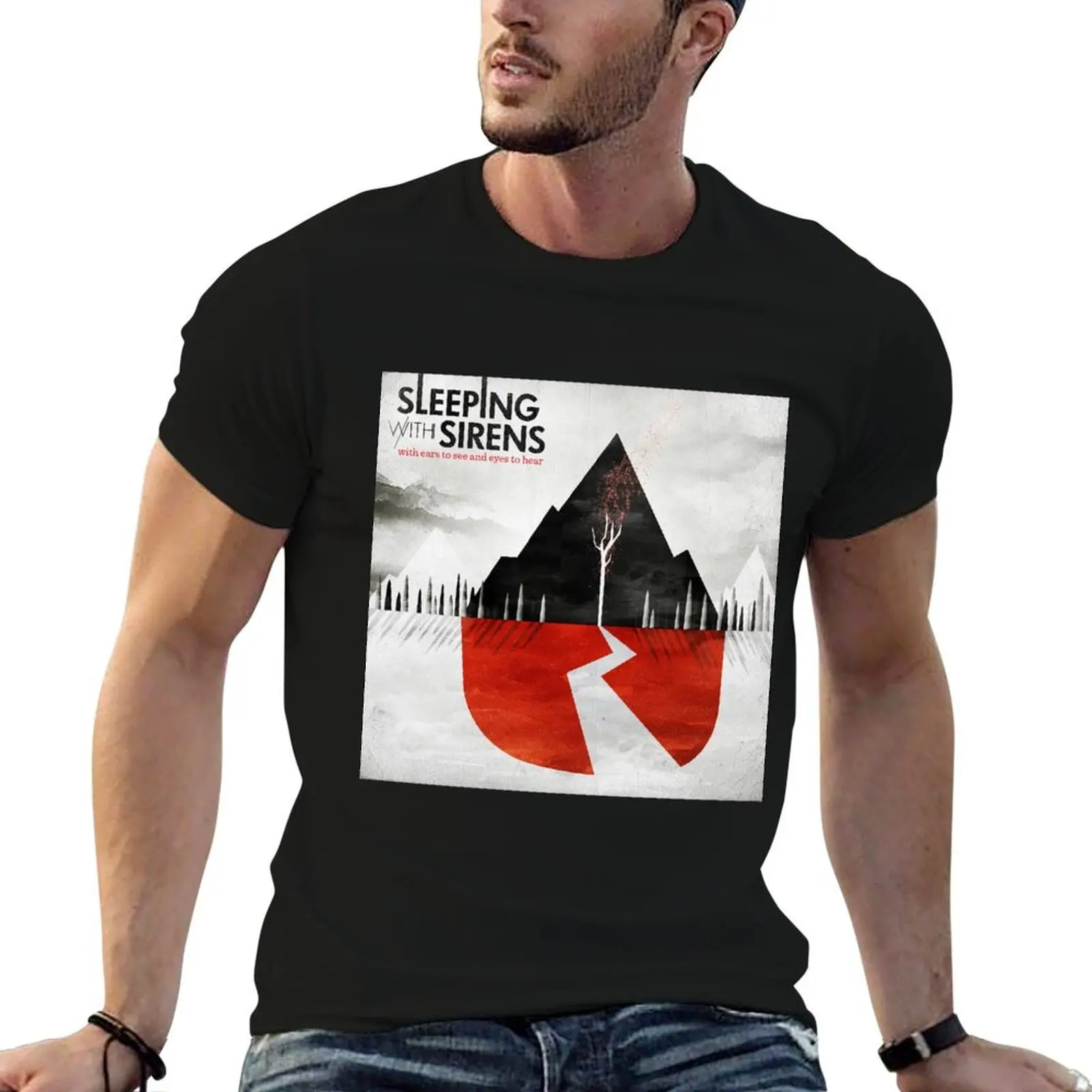 Camiseta con estampado de Sleeping With Sirens con orejas para ver y ojos para escuchar, camisetas estampadas para hombre, camisetas de algodón para hombre, camiseta 100%