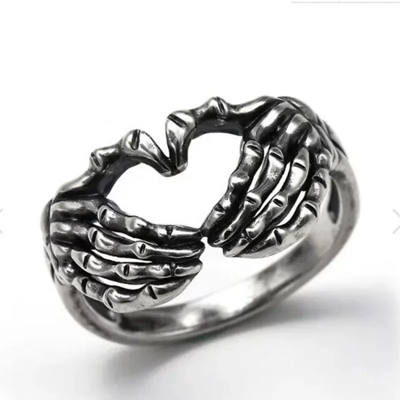 Gift,2024 Hot selling Love Gesture Retro Ring, European and American Skeleton Hand Combination, Tongxin Dominant Ring trend