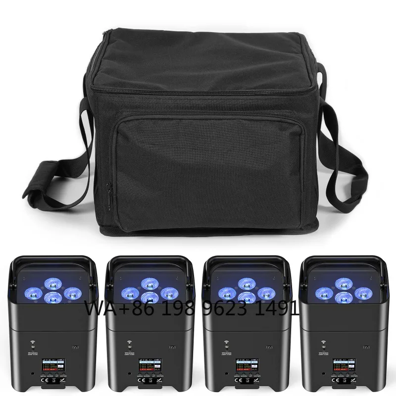 4Pcs 6X18W RGBWAUV 6in1 Battery LED Par Light Wireless Uplight with Bag DJ Wedding Club Stage Lighting