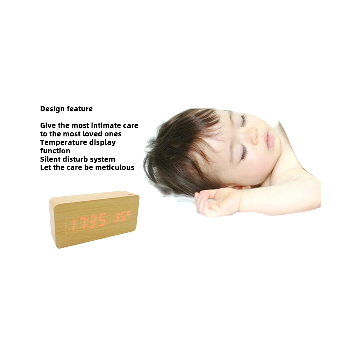 خشبية ساعة مكتب مربع ، LED العرض الرقمي ، المنبه ، عرض درجة الحرارة ، ديكور غرفة نوم