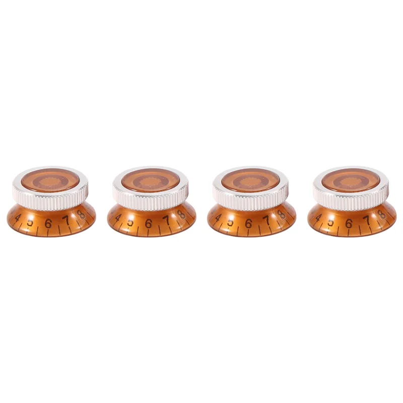 4Pcs Guitar Tone and Volume Speed Control Knobs Top Hat Bell for LP SG Guitar,Amber