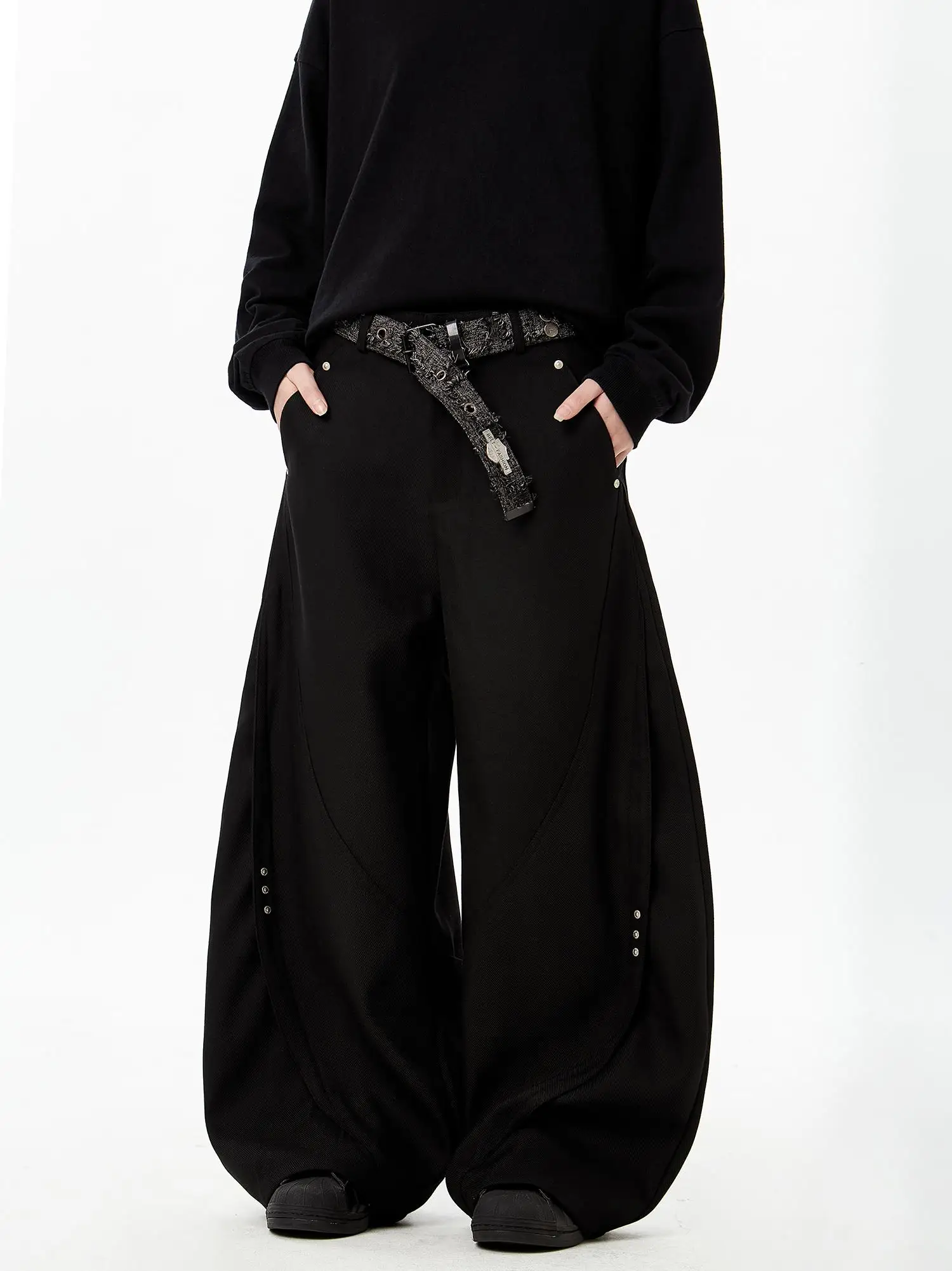 

Широкие повседневные брюки Woostop в американском ретро-стиле с заклепками, свободного кроя, в пол, для мужчин и женщин, из смесового хлопка и полиэстера