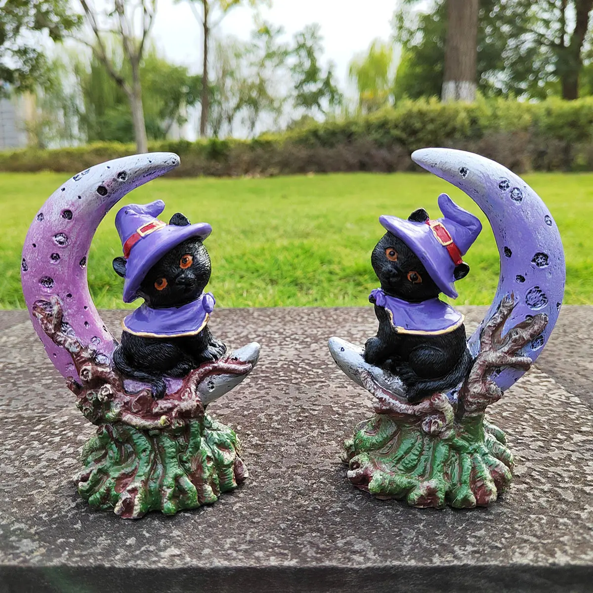 Creative Crescent Cat Resin Ornament Home Decoration Crafts Halloween Exquisite Gifts