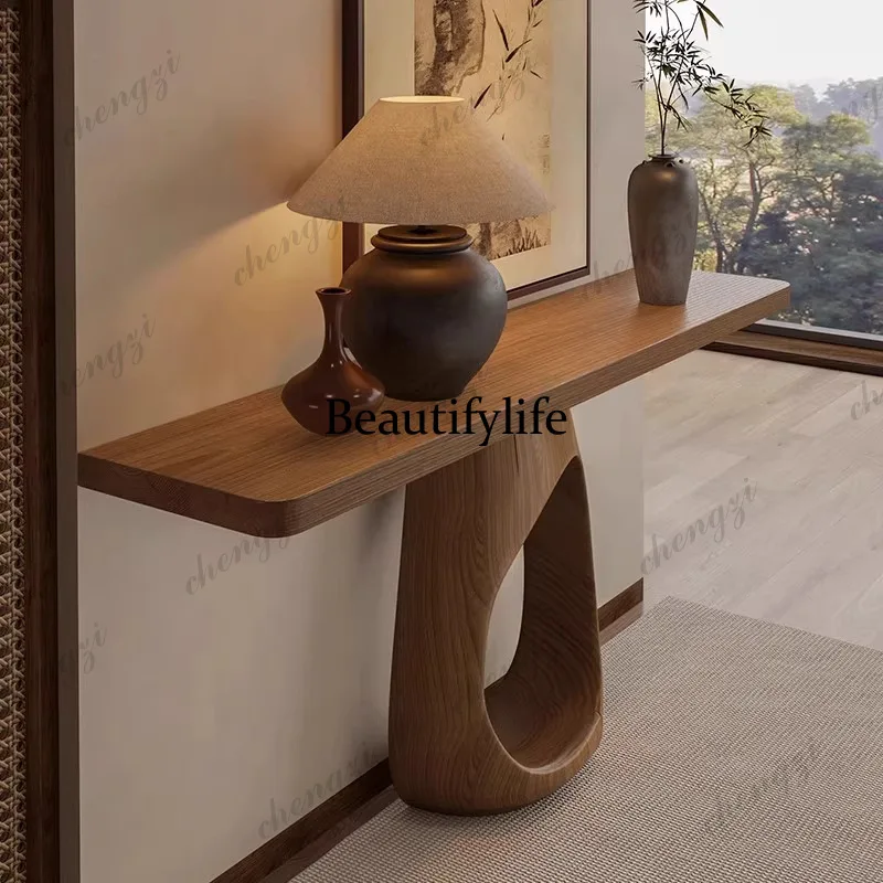 Wabi Sandy Wind Solid Wood Entrance Table Designer Entrance Platform New Chinese Style End View Table Art Side Table Ornament
