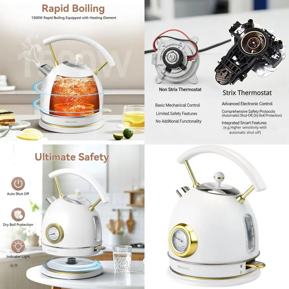 

Stainless Steel Electric Kettle 1.8L, 1500W Quiet Fast Boil, Temperature Indicator, Auto-Off, Boil-Dry Safeguard, White Champagn