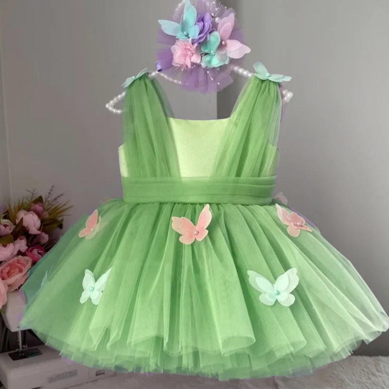 Vestidos de niña de flores personalizados, tul morado, mariposa colorida con lazo para boda, fiesta, cumpleaños, vestidos de comunión