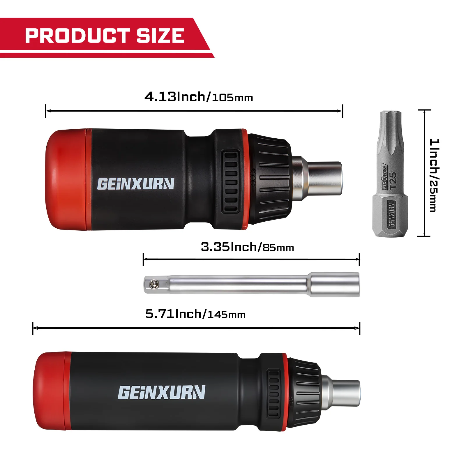 Geinxurn 1/7/21PCS Short Handle Ratchet Screwdriver Set with Sockets and S2 FIXEDGE Screwdriver Bit Stored in Handle