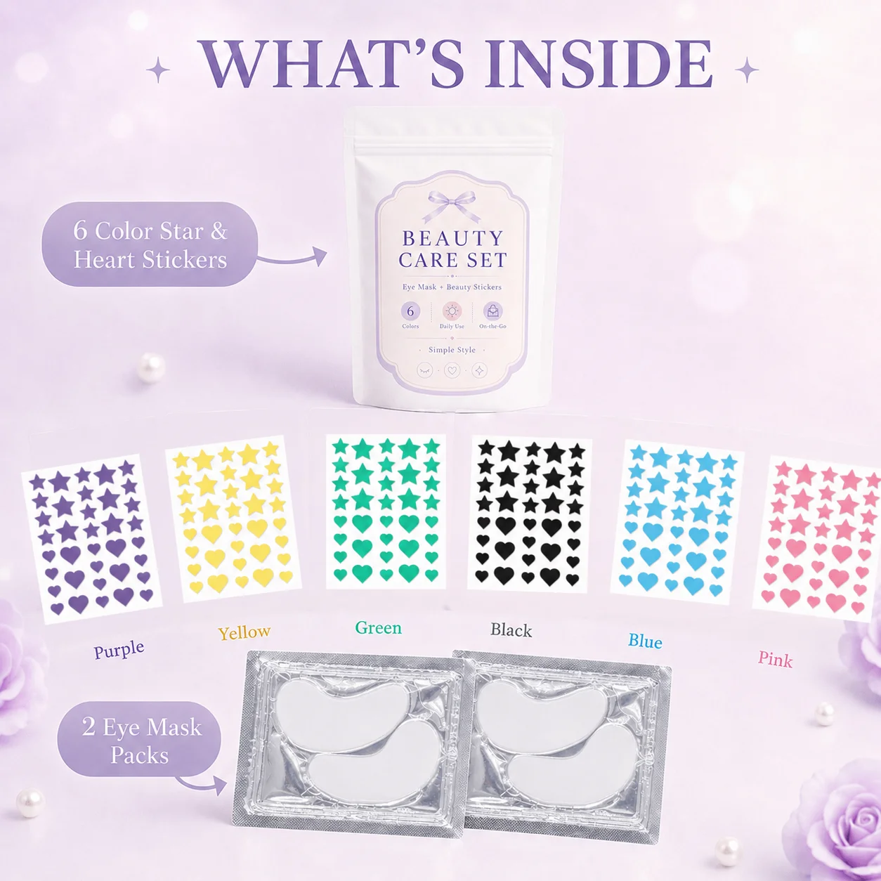 216 pcs+2 pair Star & heart patches + under-eye patches, daily use, face stickers