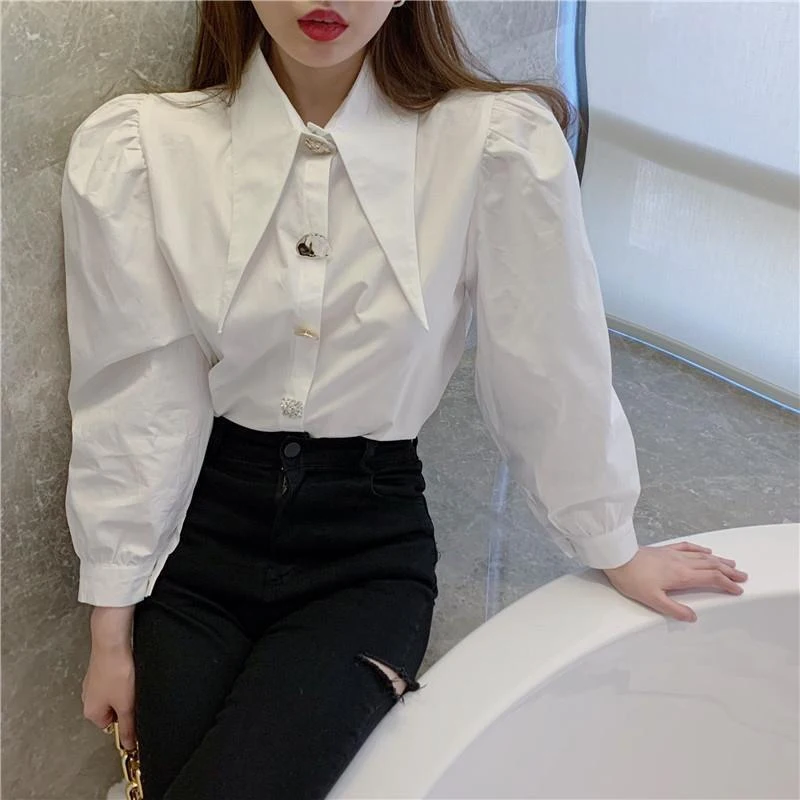 High Street Button Loose Shirt Tops Long Sleeve All-match Youth Fashion Blouse Spring Autumn New Vintage Elegant Women Clothing