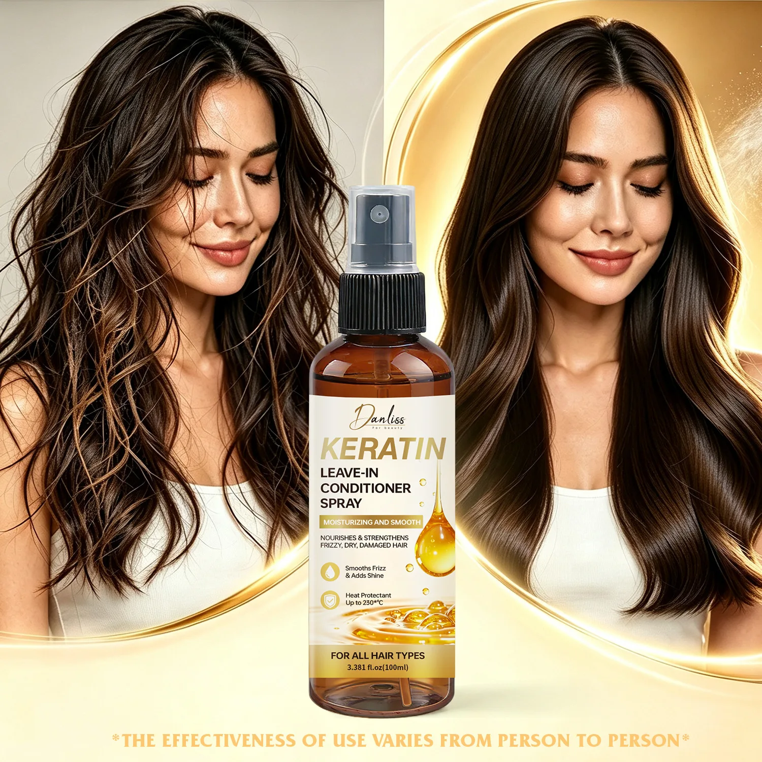 Keratin Leave-In Conditioner Spray - Nourishes & Smooths Frizz - With Heat Protection up to 230°C - For Dry & Damaged Hair