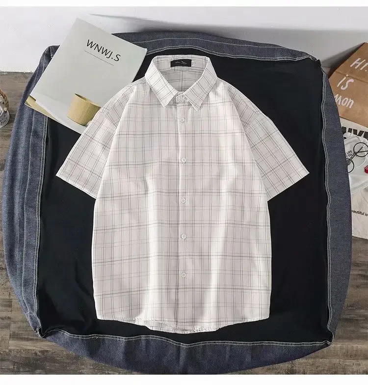 Summer New Plaid Short-sleeved Shirt Men's Japanese Fashion Loose-Fit Casual Thin Jacket Youth Korean Style Shirt Streetwear