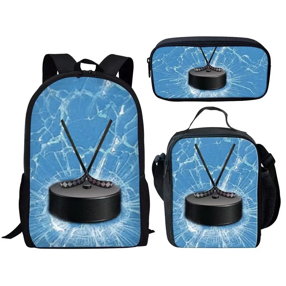 Esporte Hockey Player Mochila para Homens, Mochilas Escolares, Lancheira, Estojo de Lápis, Mochila de Estudante, Adolescentes, Meninos, 3 Pcs