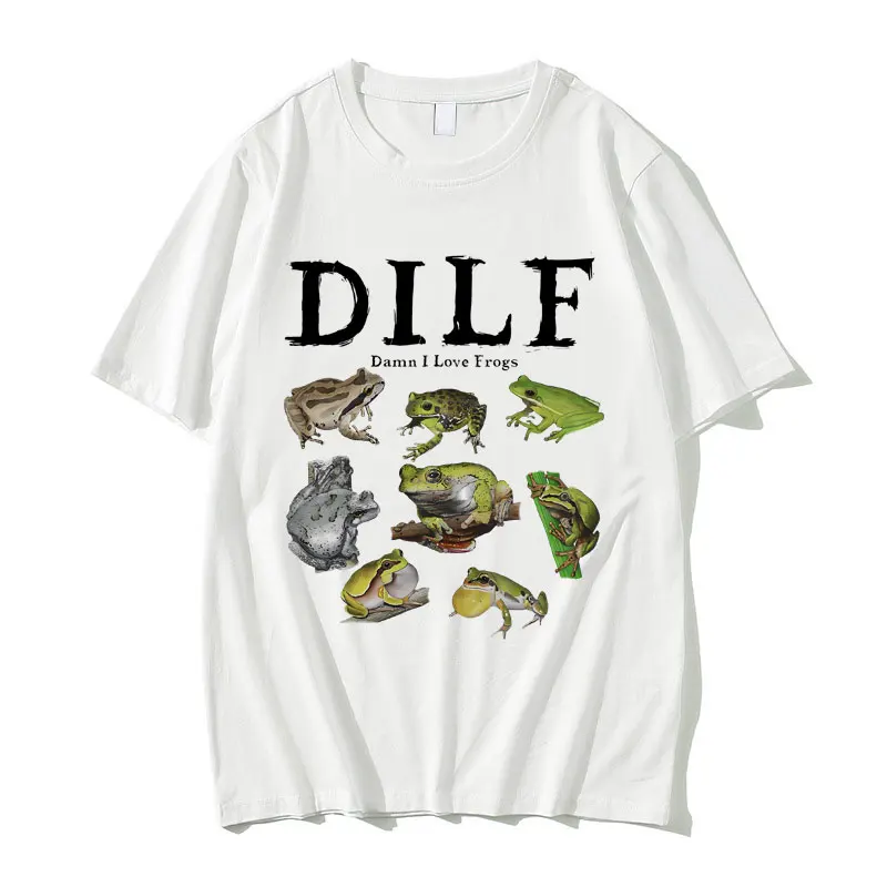 خمر Dilf لعنة أحب الضفادع طباعة تي شيرت الضفدع الجرافيك تي شيرت الرجال النساء عادية مضحك ميمي التي شيرت الذكور القطن تيز