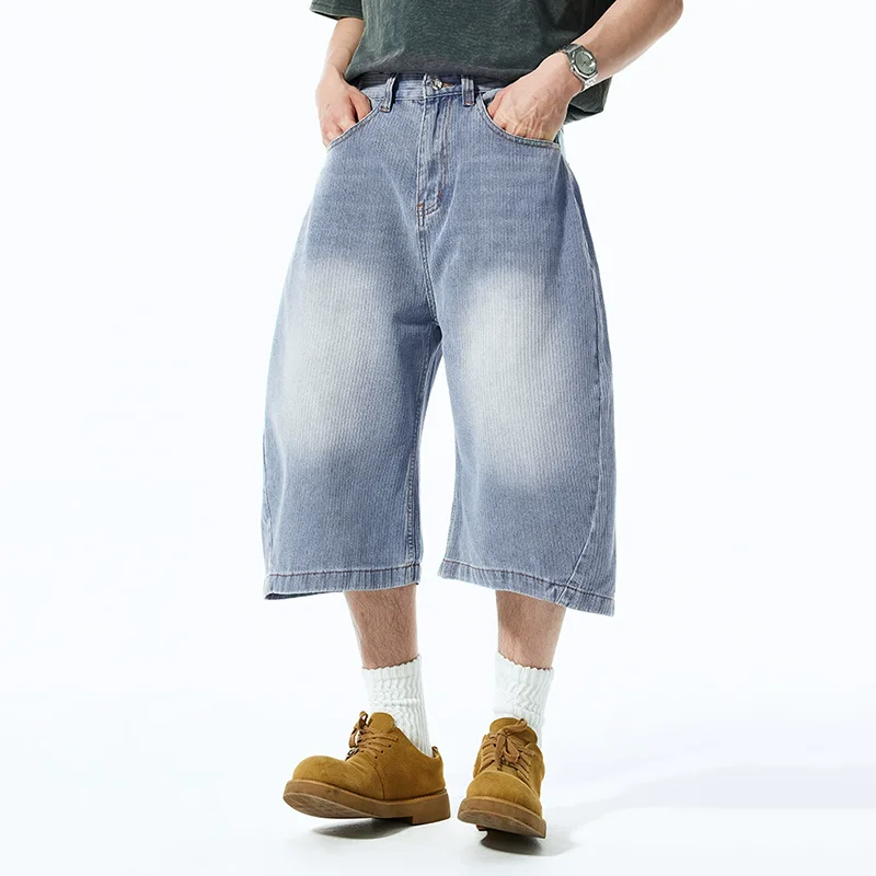 2025 뉴 블루 보이프렌드 진 루즈핏 와이드 레그 스트릿 스타일 (젊은 남성용)