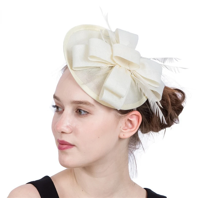 Wedding Bridal Knitted Fascinator Hats for Women Ladies Hat Elegant Fedora Tea Party Cross Dress Hat with Flower Feather