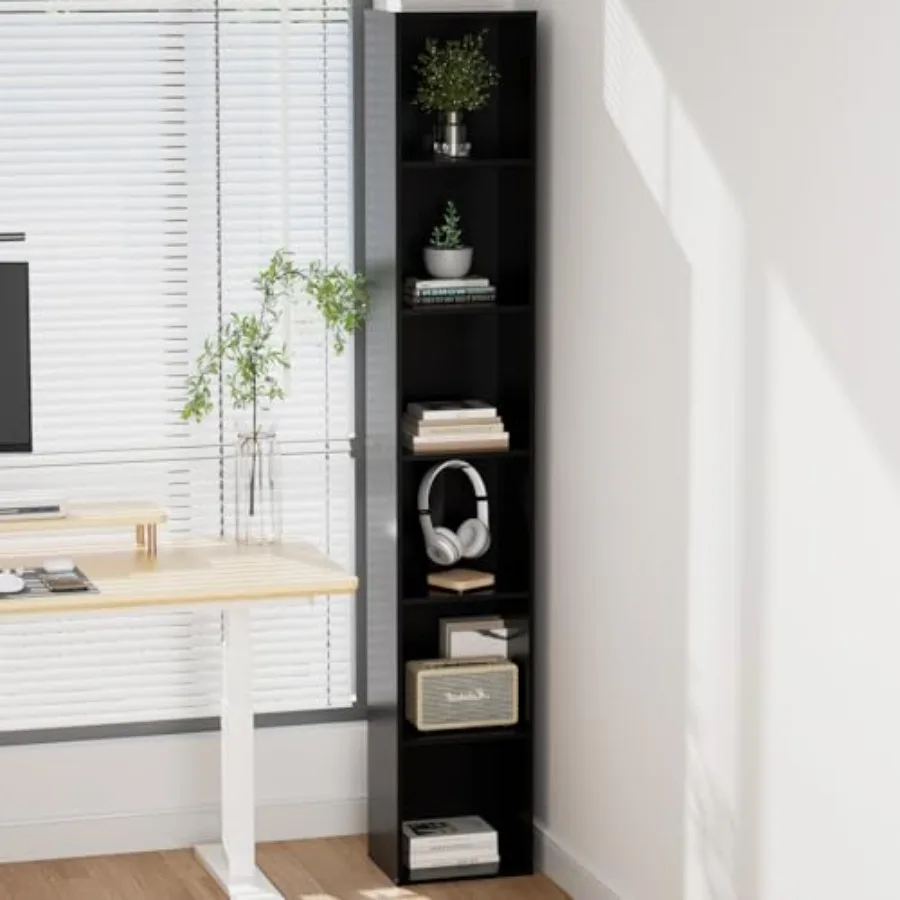 

Tall Narrow Bookshelf 6-Tier Bookcase70.5" Skinny Thin Corner Shelf Slim Storage Cabinet Wood DVD CD Media Cube Organizer Tower