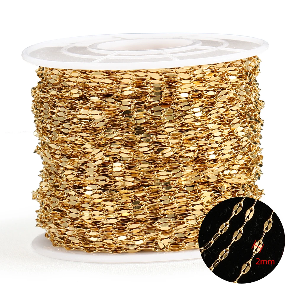 2 Meter Edelstahl-Verbindungskabel, goldene Ketten für DIY-Schmuckherstellung, Rolo-Kette, Perlen, Kette, Halskette, Armband, Fußkettchen-Komponenten – Detail 16