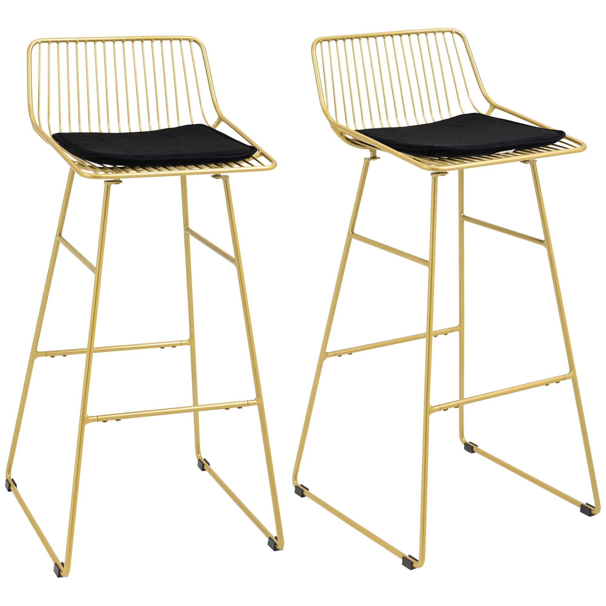 HOMCOM Set of 2 Gold Cushion Backrest High Kitchen Stools