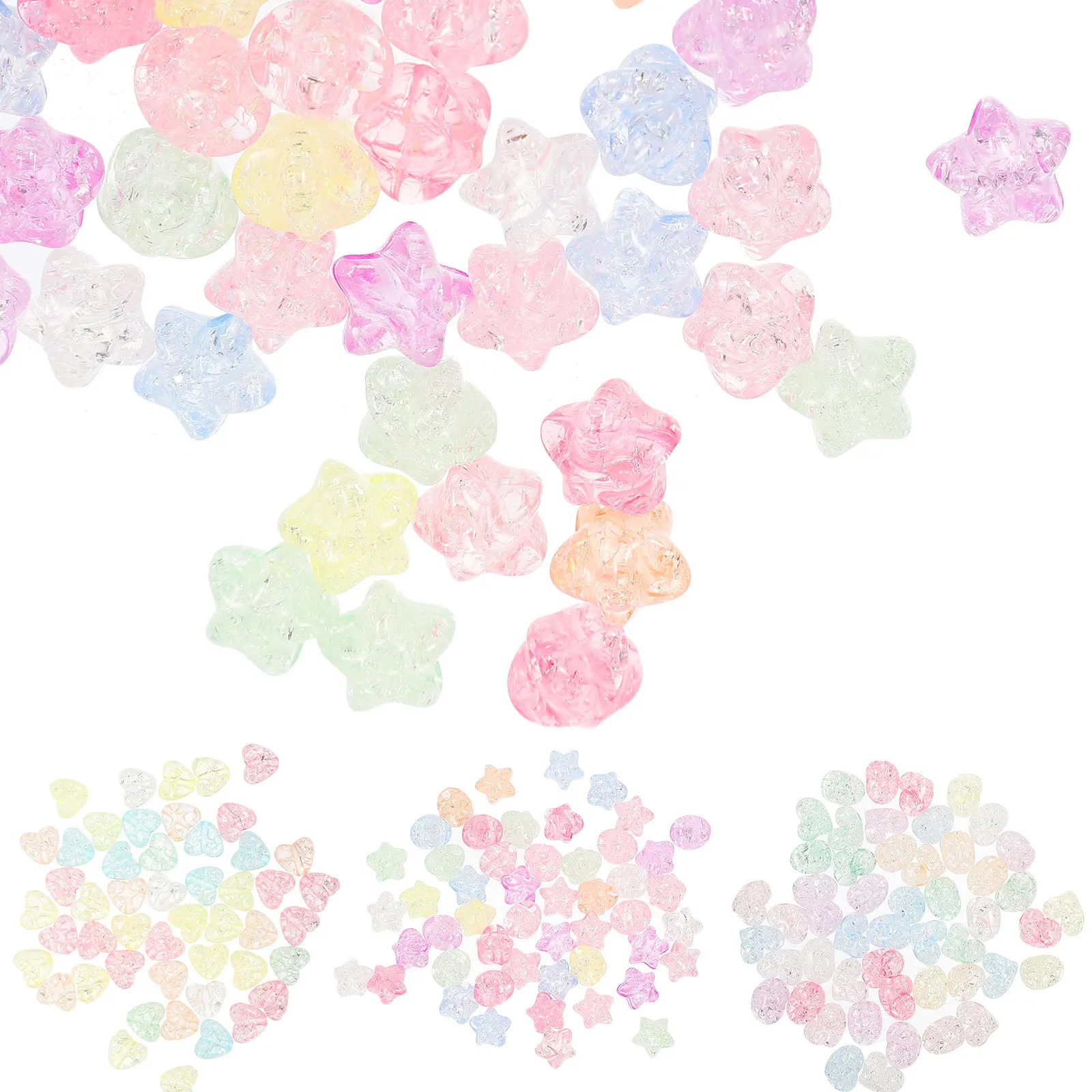 

150Pcs Glitter Heart Star Beads Large Hole DIY Jewelry Making Beads for Bracelets Necklaces Star Bead Stars for Crafts