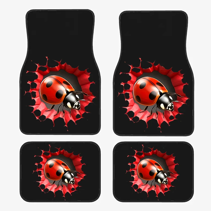 

4pcs Car Floor Mats Torn-Pattern with Ladybug Design Durable Non-Slip Car Interior Accessories Easy to Clean Gift for Drivers