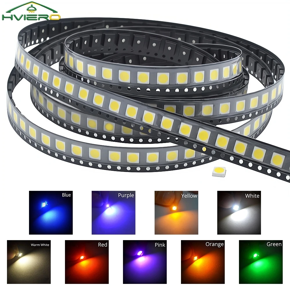 100Pcs 5050 Chip Light White Red Blue Pink RGB SMD SMT 3V 6000-6500k Led Patch Bright Lamp For DIY Ceiling Emitting Diodes Bulb