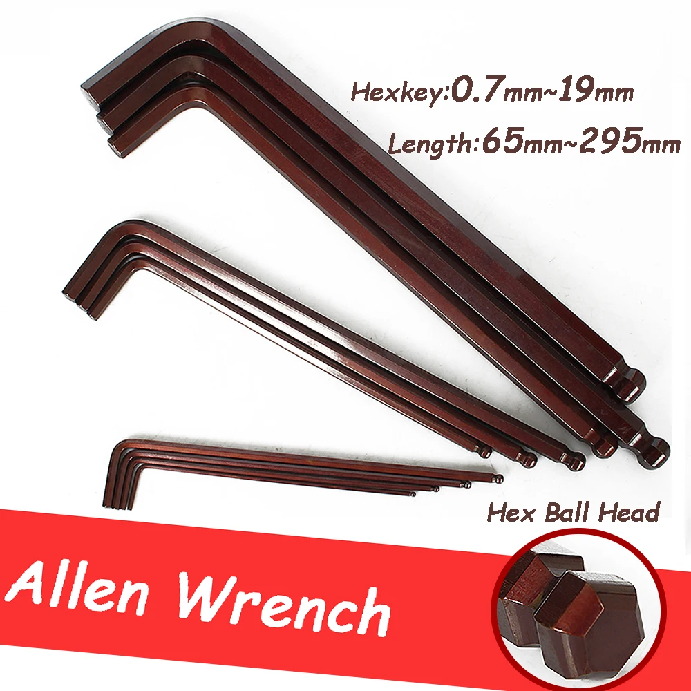 

Hex Key Wrench Allen Wrench Set 0.7mm~19mm L-Type Hex Ball Head Portable Bicycle Repair Hand Tools Screwdriver Tip Universal